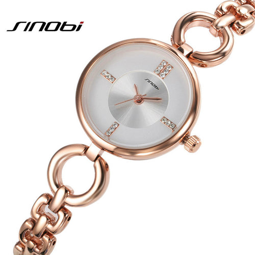 Relojes mujer 2016 Luxury Rose Gold clock female Quartz Women Watches Ladies Silver Dress girl Bracelet Wristwatch Sinobi Brand
