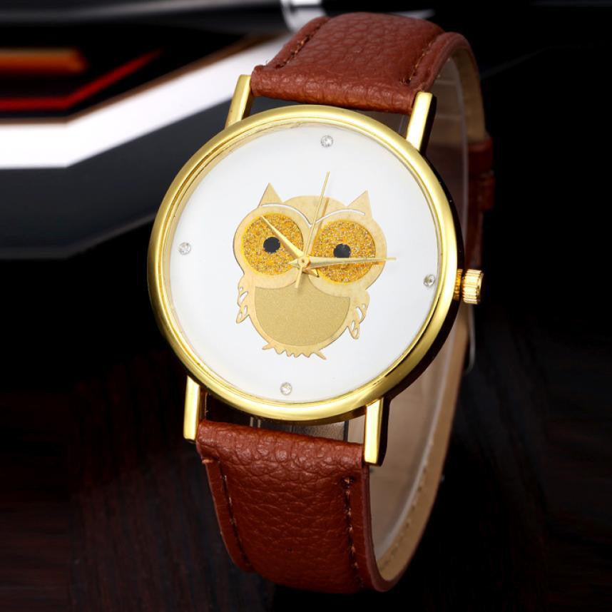 2016 Women Girl Quartz Watch Fashion Owl Leather Band