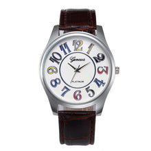 Fashion New Men Leather Belt Watch Stainless Steel Colorful Numbers Dial Quartz Wrist Watch Wristwatches Relogio Masculino