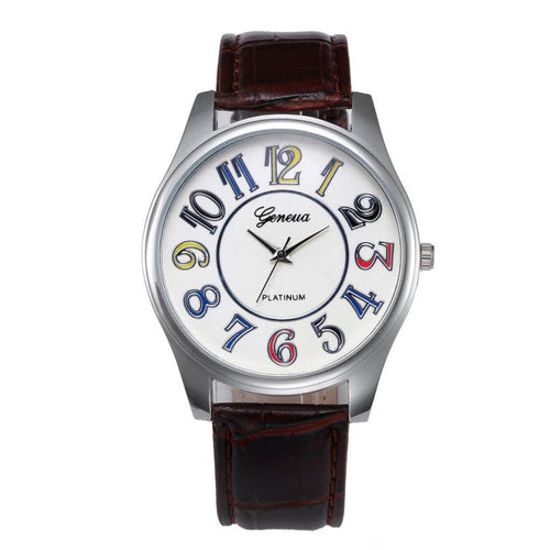 Fashion New Men Leather Belt Watch Stainless Steel Colorful Numbers Dial Quartz Wrist Watch Wristwatches Relogio Masculino