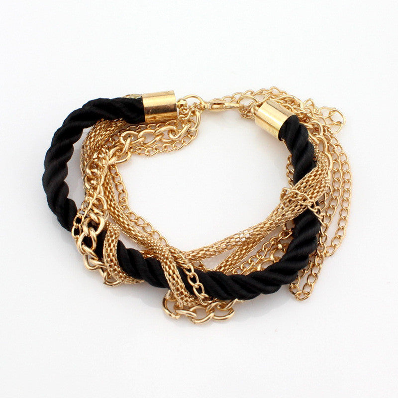 European and American Fashion Multilayer Woven Bracelet  Retro Gold Plated Women Wedding Bracelet