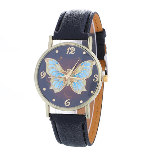 High Quality Butterfly Pattern Fashion Women Colored PU Leather clock relojes mujer dress ladies watch Business
