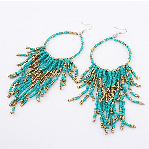 Long Earrings For Women Fashion Bohemian Fringed Long Section Of Big Beads Pendant Drop Earrings