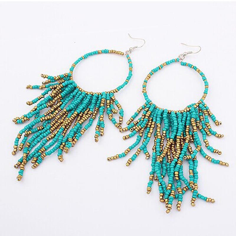 Long Earrings For Women Fashion Bohemian Fringed Long Section Of Big Beads Pendant Drop Earrings