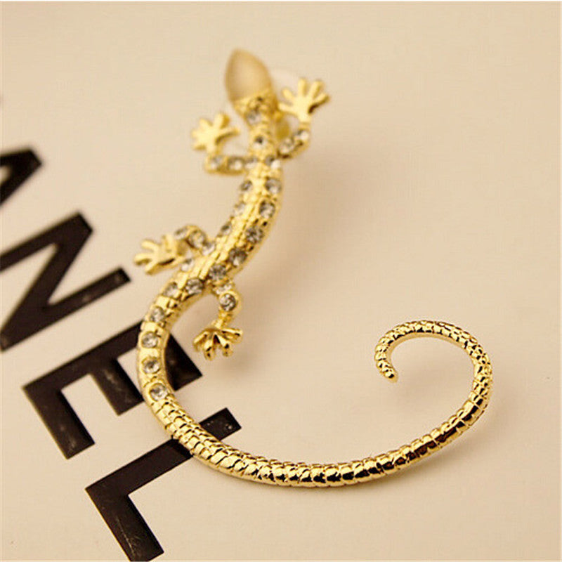 2016 New Arrival Rhinestone Ear cuff Earrings luxury Rose Gold Exaggerated Gecko Lizards Stud Earrings