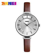 SKMEI Fashion Casual Women Quartz Watch Leather Strap Luxury Brand Ladies Watches Gold Case Waterproof Women's Wristwatches
