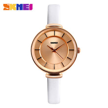 SKMEI Fashion Casual Women Quartz Watch Leather Strap Luxury Brand Ladies Watches Gold Case Waterproof Women's Wristwatches