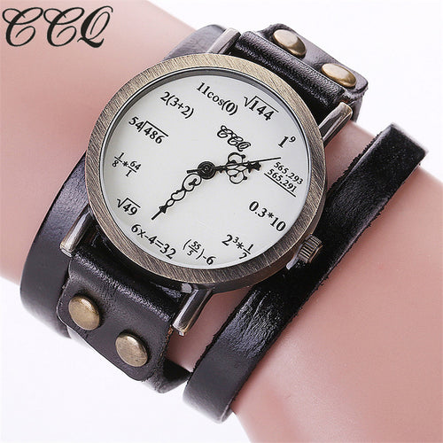 CCQ Brand Fashion Vintage Creative Leather Math Formula Equation Watch Casual Women Bracelet Quartz Watch Relogio Feminino C92