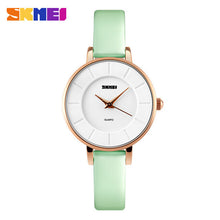 SKMEI fashion casual women quartz watches leather strap luxury brand ladies watches gold case 30M water resistant reloj mujer