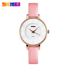 SKMEI fashion casual women quartz watches leather strap luxury brand ladies watches gold case 30M water resistant reloj mujer