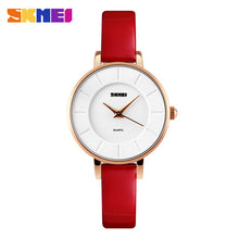 SKMEI fashion casual women quartz watches leather strap luxury brand ladies watches gold case 30M water resistant reloj mujer