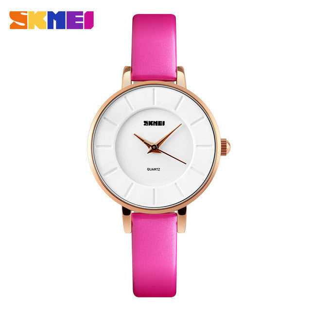 SKMEI fashion casual women quartz watches leather strap luxury brand ladies watches gold case 30M water resistant reloj mujer