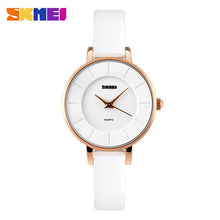 SKMEI fashion casual women quartz watches leather strap luxury brand ladies watches gold case 30M water resistant reloj mujer