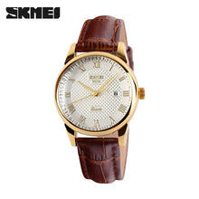 SKMEI Brand Luxury Lovers Quartz Watch Fashion Casual Watches 30m Waterproof Leather For Men Women Dress Wristwatches 9058