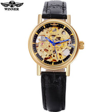 2016 WINNER watches women lady luxury brand skeleton automatic mechanical wristwatches artificial leather band relogio feminino