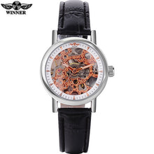 2016 WINNER watches women lady luxury brand skeleton automatic mechanical wristwatches artificial leather band relogio feminino