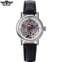 2016 WINNER watches women lady luxury brand skeleton automatic mechanical wristwatches artificial leather band relogio feminino