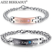 Drop Shipping Unique Gift for Lover "His Queen""Her King " Couple Bracelets Stainless Steel Bracelets For Women Men Jewelry