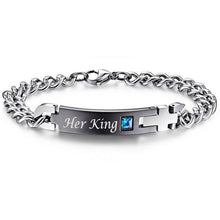 Drop Shipping Unique Gift for Lover "His Queen""Her King " Couple Bracelets Stainless Steel Bracelets For Women Men Jewelry