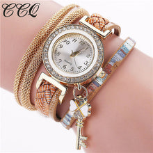 2017 New Fashion Gold Luxury Crystal Key Watch Casual Women Bracelet Watch Leather