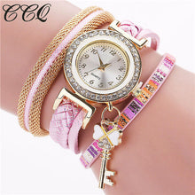 2017 New Fashion Gold Luxury Crystal Key Watch Casual Women Bracelet Watch Leather