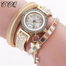 2017 New Fashion Gold Luxury Crystal Key Watch Casual Women Bracelet Watch Leather