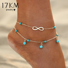 17KM New Double Infinite Beads Pendant Anklet Foot Chain Summer Bracelet Charm 2 Color Anklets Foot Jewelry Gift free shipping