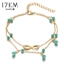 17KM New Double Infinite Beads Pendant Anklet Foot Chain Summer Bracelet Charm 2 Color Anklets Foot Jewelry Gift free shipping