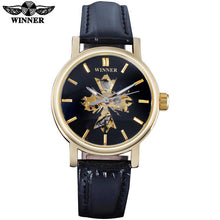 2016 WINNER china brand women watches luxury automatic self wind watch skeleton dial transparent glass silver case leather band