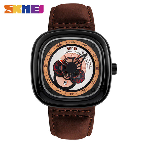 SKMEI Men Women Luxury Limited Edition Wristwatch Big Dial Calendar Leather Strap Fashion Quartz Watches 9129 Relogio Masculino