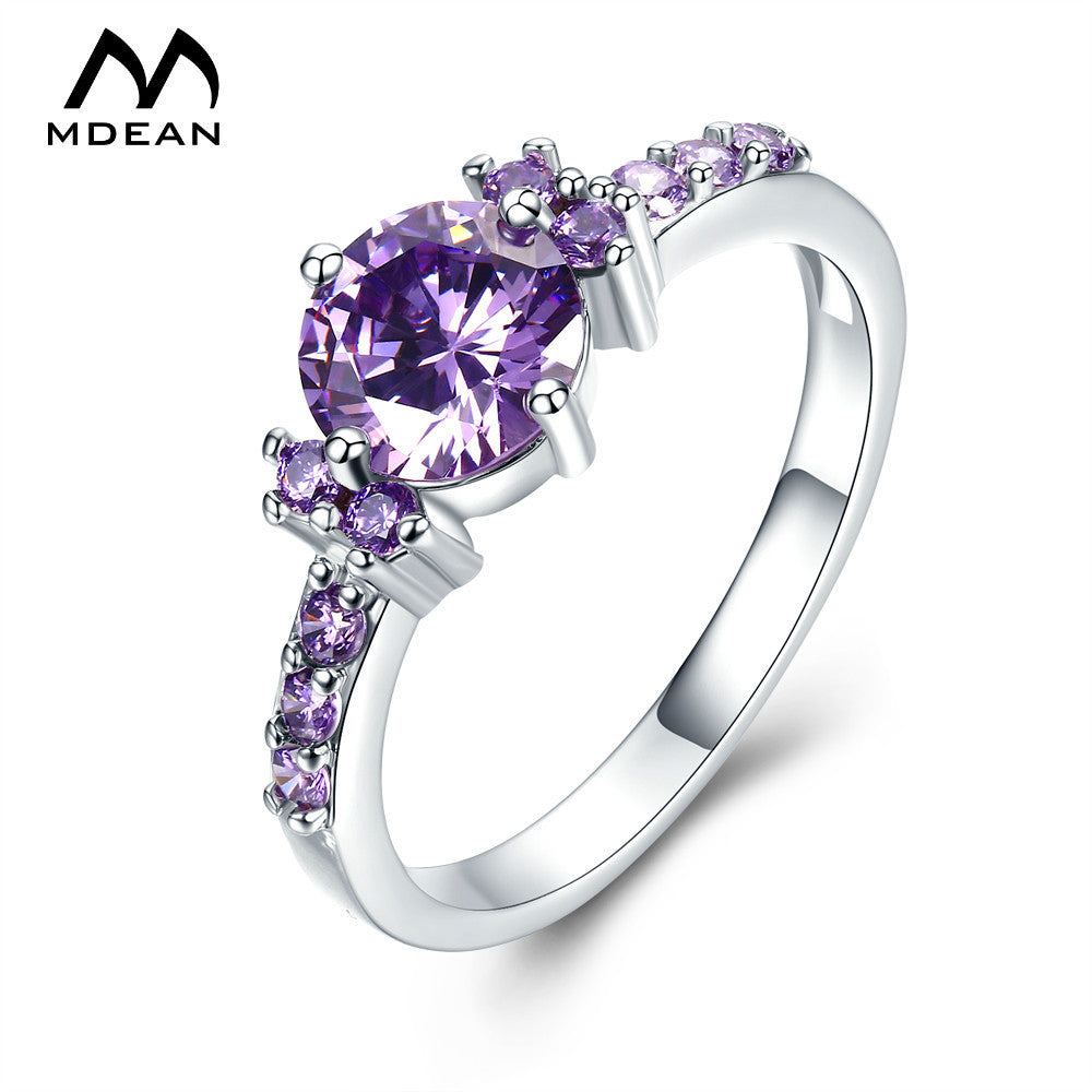 MDEAN White Gold Color Rings For Women Purple   AAA Zircon Jewelry Engagement   Wedding Size 6 7 8   MSR199