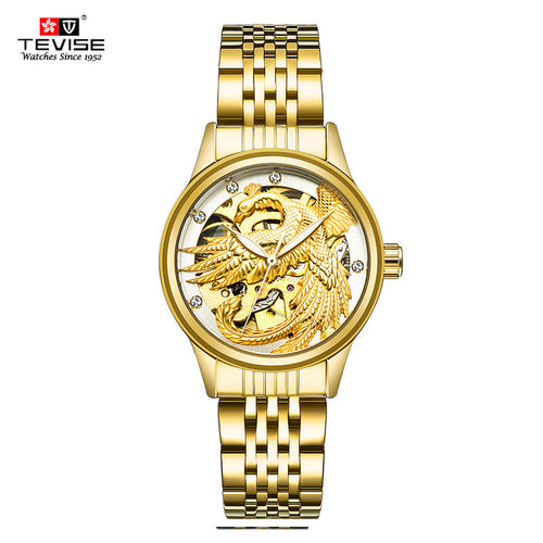 TEVISE Women Luxury Automatic Mechanical Stainless Steel Gold Eagle Watches Skeleton Self Wind Lady Wristwatches with box 9006