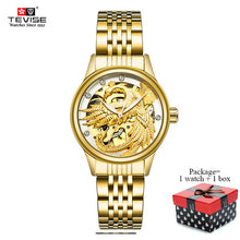 TEVISE Women Luxury Automatic Mechanical Stainless Steel Gold Eagle Watches Skeleton Self Wind Lady Wristwatches with box 9006