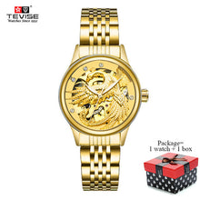 TEVISE Women Luxury Automatic Mechanical Stainless Steel Gold Eagle Watches Skeleton Self Wind Lady Wristwatches with box 9006