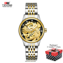 TEVISE Women Luxury Automatic Mechanical Stainless Steel Gold Eagle Watches Skeleton Self Wind Lady Wristwatches with box 9006
