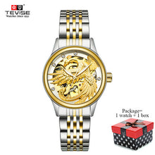 TEVISE Women Luxury Automatic Mechanical Stainless Steel Gold Eagle Watches Skeleton Self Wind Lady Wristwatches with box 9006