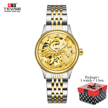 TEVISE Women Luxury Automatic Mechanical Stainless Steel Gold Eagle Watches Skeleton Self Wind Lady Wristwatches with box 9006