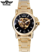 2017 WINNER china brand women watch luxury automatic self wind watch skeleton black dial transparent glass stainless steel band