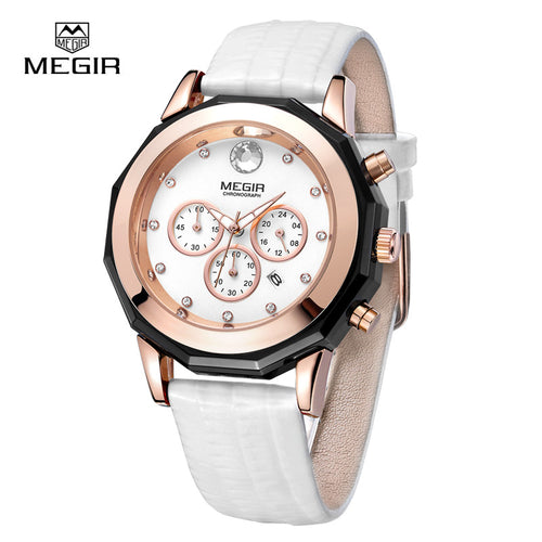 MEGIR Quartz Luxury Woman Watches Fashion Women Watch Leather Bracelet Golden Clocks Ladies Wristwatch Waterproof 2042 with box