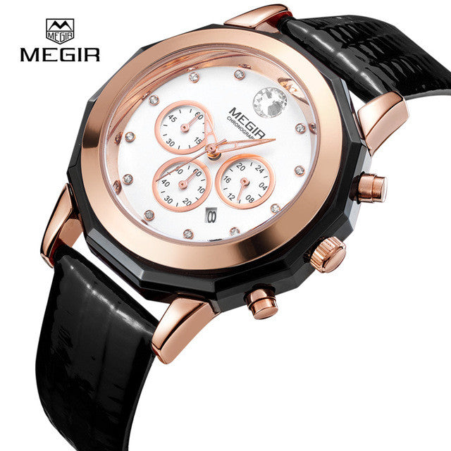 MEGIR Quartz Luxury Woman Watches Fashion Women Watch Leather Bracelet Golden Clocks Ladies Wristwatch Waterproof 2042 with box