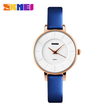 SKMEI fashion casual women quartz watches leather strap luxury brand ladies watches gold case 30M water resistant reloj mujer