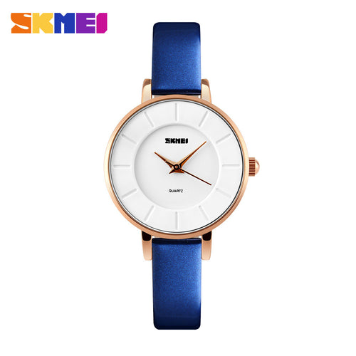 SKMEI fashion casual women quartz watches leather strap luxury brand ladies watches gold case 30M water resistant reloj mujer